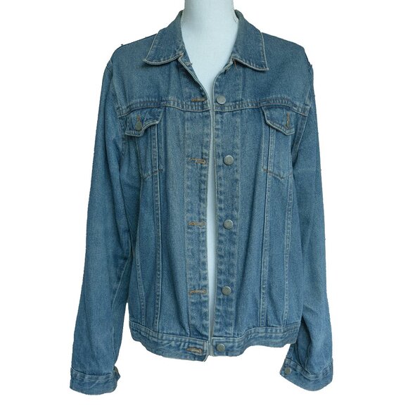 Vintage 90s Oversized Jean Jacket Long Slouchy Faded Blue Denim Trucker jacket - Picture 1 of 10